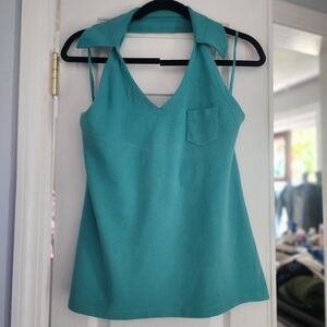 Like new Loft halter- backless cotton turquoise with inside shelf and collar